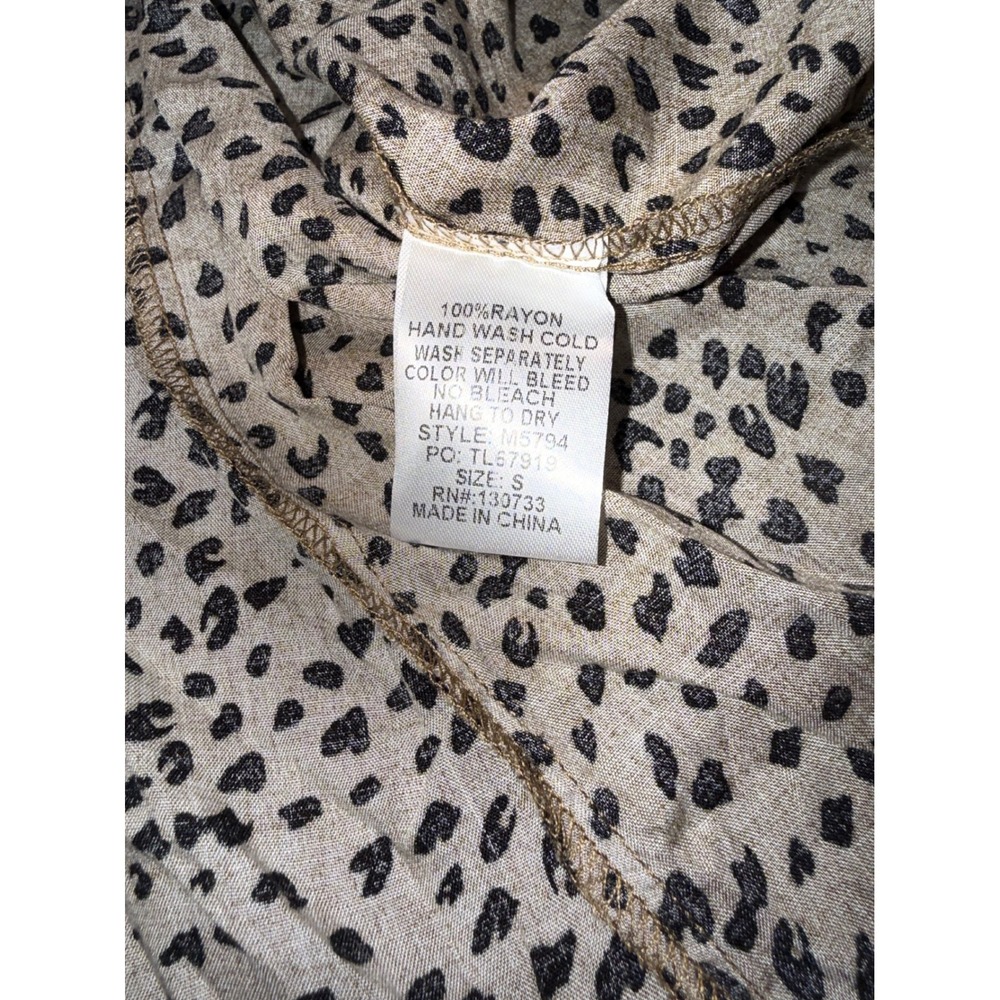Umgee Animal Print Smocked Balloon Sleeve Babydoll Tunic Top Tan Black Small - Picture 3 of 7